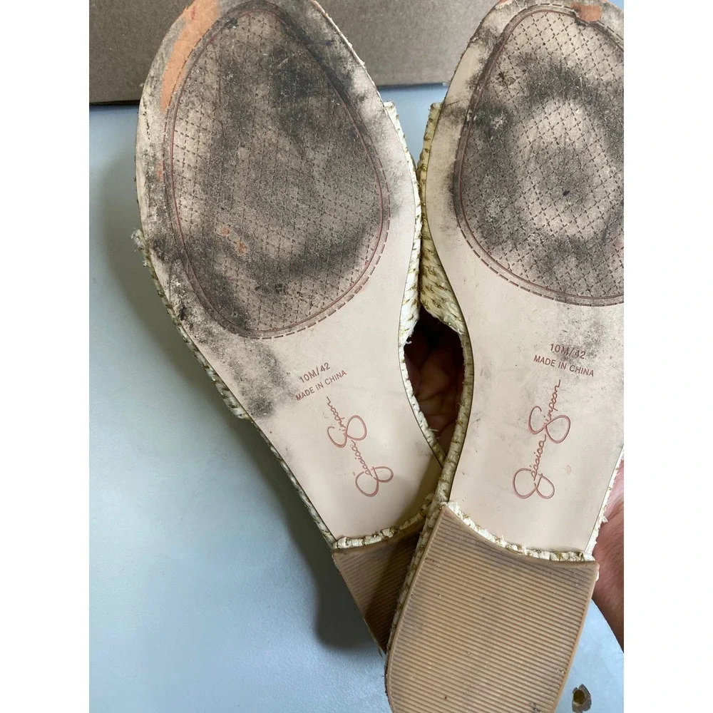 Jessica Simpson Womens Gold Cream Woven Raffia Bow Slide Sandals Size 10M 42